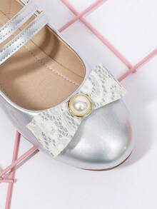 Mädchen Silber Spitze Schleife Perle Mary Jane Schuhe, Prinzessinnenstil glänzende Schuhe, Kinder Aufführungs- & Freizeitschuhe - Silber - Übersicht 6