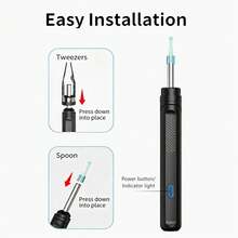2-In-1 Earwax Removal Tool With Camera, Illuminated Ear Cleaner With Tweezers, Ear Wax Removal Kit With Otoscope, Visual Dropper Cleaning Set, Home Ear Nose Throat Examination Tool - Black - View 8