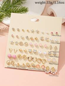 30pcs/Set Cute & Fashionable Women's Stud Earrings Set, Delicate Small Flower & Heart Shaped Creative Earrings, Suitable For Daily, Casual, Holiday Wear, Gift - Multicolor - View 6