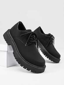 复古英伦风休闲皮鞋，男士户外耐磨厚底踝靴 - 黑色 - 查看 2