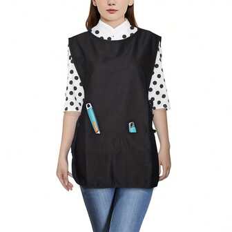 Svart förkläde med flera fickor, sidoband och 2 djupa fickor, unisexförkläde lämpligt för sjukvård, servicebranschen, matlagning, målning, frisörverksamhet, kök