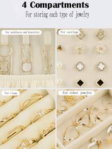 1pc Travel Jewelry Box, Portable Jewelry Organizer, Makeup Brush Storage Box, Large Capacity Desktop Organizer, Multi-Functional Storage Box For Rings, Necklaces, Earrings, Travel, Business Trip, Beach, Gift For Girlfriend , Makeup Room Decor - Multicolor - View 4