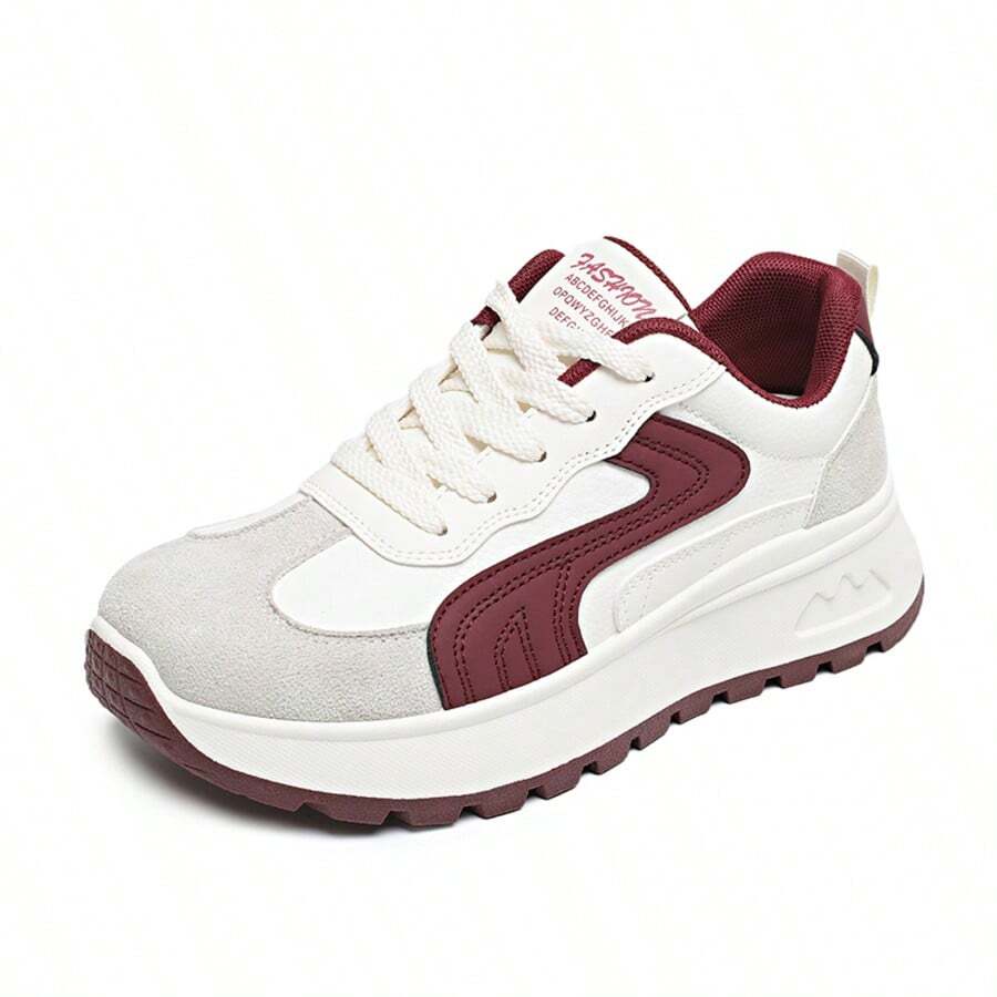 2026 New Soft Leather Women's Thick Sole White Sneakers, Fashion Versatile Spring/Autumn Casual Lightweight Trainers - Red Violet - View 1