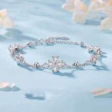 925 Sterling Silver Four-Leaf Flower Bracelets For Women Luxury Original Double Layer Sparking Zirconia Bracelet Party Jewelry