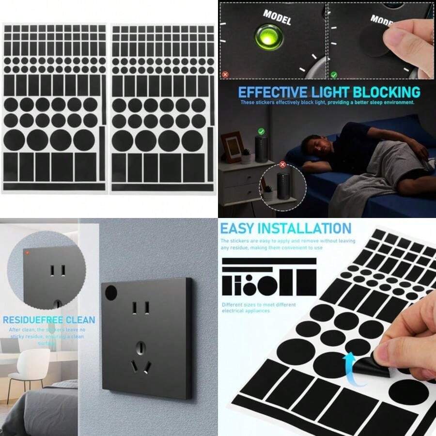 TEHAUX 184 Piezas Pegatinas De Bloqueo De Luz , Negras Calcomanías De Bloqueo Luz , Filtros Sombreado Autoadhesivas Para ElectróNica Enrutadores Relojes Electrodomésticos(default) - Multicolor - Ver 1