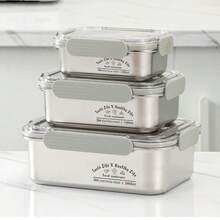 Kotak Penyimpanan Makanan Stainless Steel 304, Kedap Udara, Anti Bocor, Dengan Tutup, Kapasitas Besar, Kotak Penyimpanan Kulkas, Bentuk Persegi Panjang, Terbagi, Kompatibel dengan Freezer. - MultiWarna - View 1