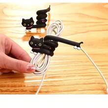 6pcs Cute Animal-Shaped Cable Organizers - Multifunctional Data & Charging Cord Winders - Black Plastic Wire Management System, Cable Holders, Travel Data Line Collectio