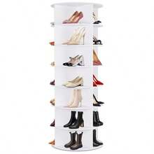 360° Rotating 7-Tiers Organizer Shoe Rack, Fits 24-28 Pairs Of Shoes, Spinning And Revolving Round Shoe Rack, For Entryway Living Room Hallway - White - View 1