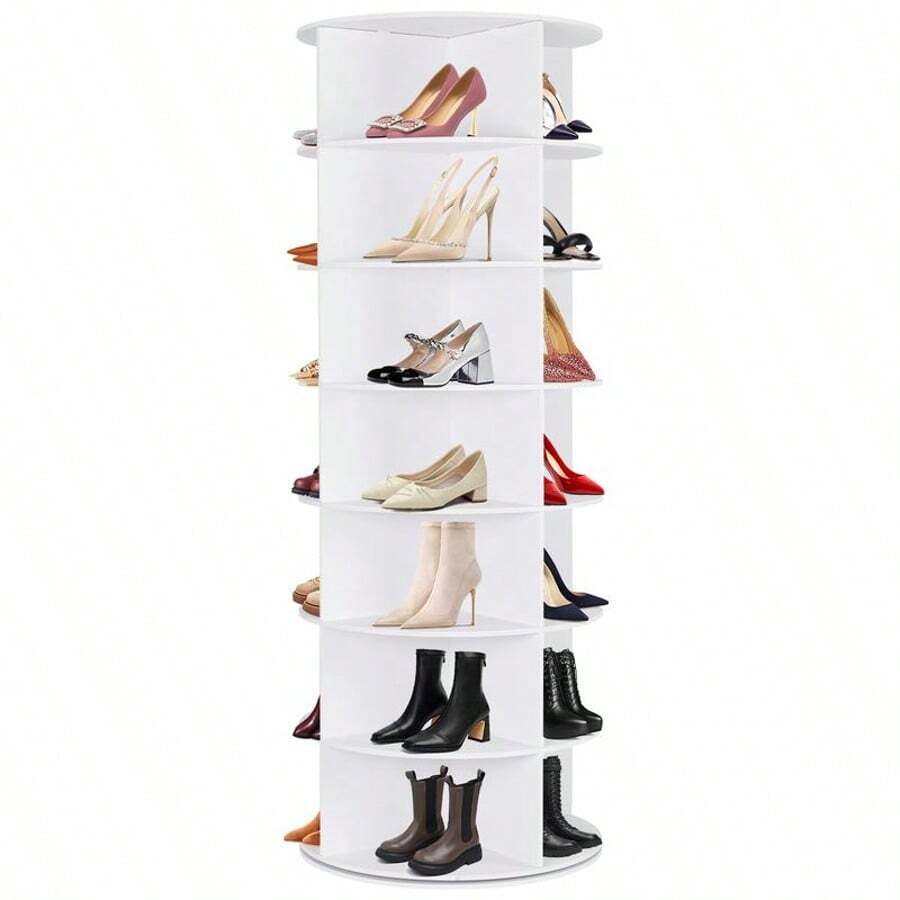 360° Rotating 7-Tiers Organizer Shoe Rack, Fits 24-28 Pairs Of Shoes, Spinning And Revolving Round Shoe Rack, For Entryway Living Room Hallway - White - View 1