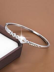 1pc Creative Heart-Shaped Design Zirconia Inlaid Women's Fashion Bracelet, Valentine's Day Gift - Multicolor - View 4