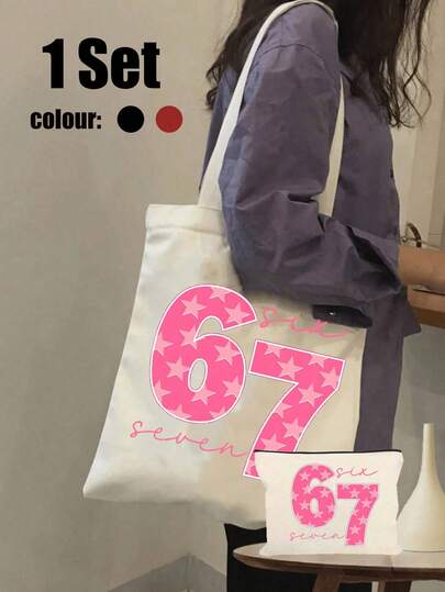 Fun Shopping Bag With The Number 67, A Lightweight And Foldable Cosmetic Bag, And A Travel Shopping Bag With A Zipper Closure. Perfect For Women, And A Great Gift For K-Pop Fans And Friends (For Birthdays, Graduations, And Anniversaries),For Ramadan, Eid Al-Fitr, Valentine'S Day, Christmas, And Thanksgiving