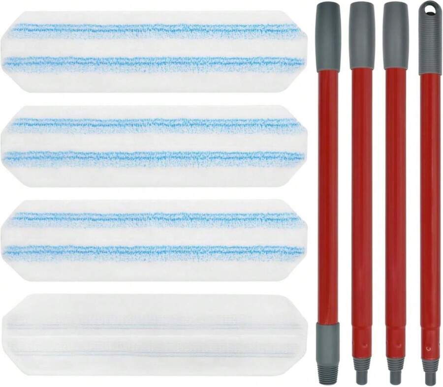 Mop Replacement Pads For Ocedar H2prO Flat Mop System, Mop Handle Mop Refills For O-Cedar H2pro Flat Mop System, Include 4 Pack Mop Pads And 4-Section Mop Handle For Ocedar H2 Pro Mop - Màu A - Xem 1
