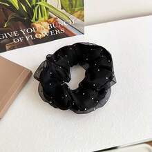 1pc Women's French Retro Organza Pearl Hair Scrunchie, Fashionable High-End Hair Accessory, Mesh Hair Decoration ,Ponytail Holders ,Hair Elastics ,Hair Rubber Bands ,Hair Rope ,Elastic Hair Tie - Black and White - View 7