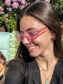 6副/2副/1副Y2K时尚方形镜框眼镜，男女通用，百搭方形镜框眼镜，适合海滩和夏季佩戴，时尚粉色椭圆形小镜框眼镜，适合海滩、派对、摄影和日常佩戴 - 粉色 - 查看 6