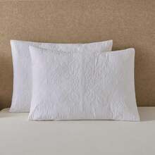 White Quilted Pillow Shams Medallion Damask Standard Set Of 2 Embroidered Vintage Pillowcases Emed Textured Cotton Pattern Bright White