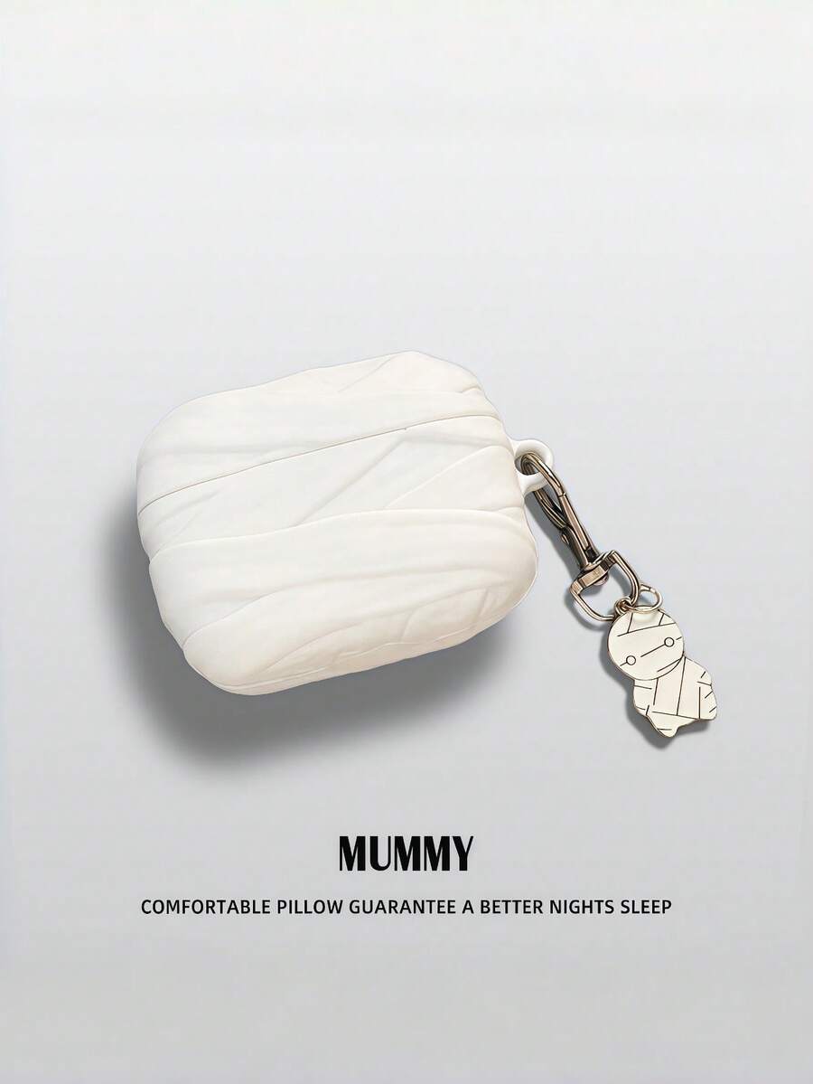 木乃伊绷带配木乃伊小雕像吊坠硅胶耳机套，兼容苹果耳机套 1/2/3/4/Pro/Pro2(Nd)/Pro(3rd) - 白色 - 查看 1