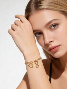 MECYLIFE 1pc Valentine's Day Gift Stainless Steel Paper Clip Chain Bracelet Eternal Heart Charm Bracelet For Women Daily Jewelry