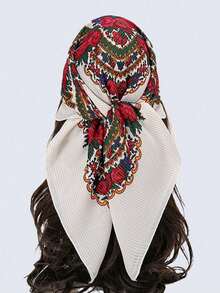 1条优雅女士彩色时尚金属丝花卉印花围巾，多功能方巾/头巾，适合作为节日礼物，也可作头巾、发带、领巾，为您的造型增添时尚气息。 - 白色 - 查看 6