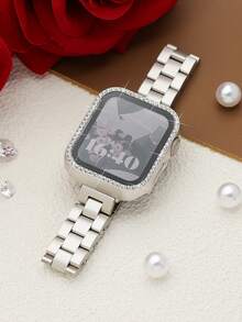 Set de 2 piezas: Banda de metal dorado de 14 mm de ancho y carcasa con incrustaciones de rhinestone, adecuado para Apple Watch Ultra 3/2/1, SE, Series 10/9/8/7/6/5/4/3/2/1, 38mm/40mm/41mm/44mm/45mm/46mm, unisex - Multicolor - Ver 4