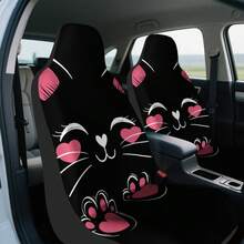 1pc Cute Cartoon Cat Seat Cover - Soft Comfortable Fabric, With Pink Hearts & Paw Prints, Universal Fit For Cars, SUVs, Trucks - Elegant Modern Design, Playful Design, Durable Fabric, Valentine'S Day Gift - 彩色 - 查看 10