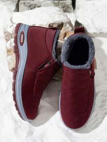 2026 New Women's Mid-Calf Boots! Women's Waterproof Ankle Boots, Low-Heeled Winter Boots, Stylish Black Winter Shoes, Warm Snow Boots, Made Of Matte Leather With A Soft Lining. These Boots Offer Excellent Warmth. They Are Perfect For Winter Outdoor Activities And Also Great For Christmas Outfits,The Top Choices For Thanksgiving And Christmas Gifts,Lively Red Look's Boots - Red - View 6