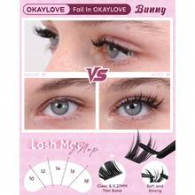Manga Lash Clusters Kit, BUNNY 8-18 Anime Cluster Eyelash Extensions Kit, 120pcs CC Curl Fairy Wipsy Lashes Clear Band Natural Eyelashes With Bond And Seal, Remover, Tweezers,38507526 - Màu xanh lam - Xem 5