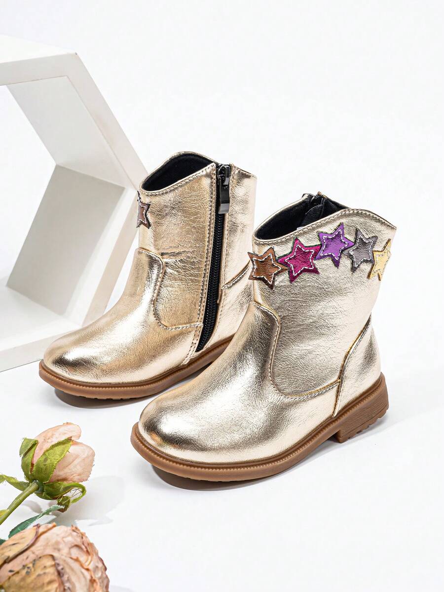 Autumn/Winter Embroidered Totem Boots, New Wear-Resistant Warm Comfortable Flat Western Style Versatile Baby Boots - Champagne - View 1