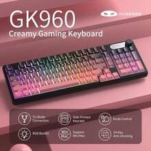 MageGee GK960 Wireless Gaming Keyboard, RGB Tri-Mode Wired/BT/2.4G Creamy Keyboard With Number Pad, 4000mAh Battery, Knob Control, Side Printed Keycaps, 19-Key Anti-Ghosting - B-Pink - 查看 2
