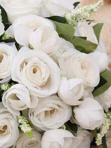 1支新款人造玫瑰花手柄新娘伴娘婚礼玫瑰花束，适用于伴娘、新娘、婚礼用品、摄影、婚礼仪式、家居装饰 - 白色 - 查看 7