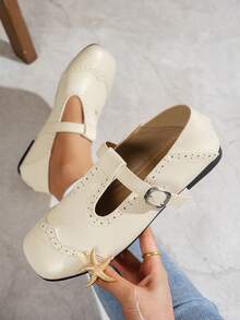 Women's Casual Versatile Shoes, New Design Round Toe Soft & Comfortable Slip-On Shoes With Strap Decor, Suitable For Commuting And Daily Wear - Beige - View 5