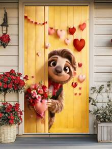 1件情人节泰迪熊心形花环 - 浪漫爱情主题花环，泰迪熊手捧玫瑰花束，饰以心形图案，情人节前门装饰，节日家居装饰，情人节墙面装饰礼物及家居装饰 - 彩色 - 查看 10