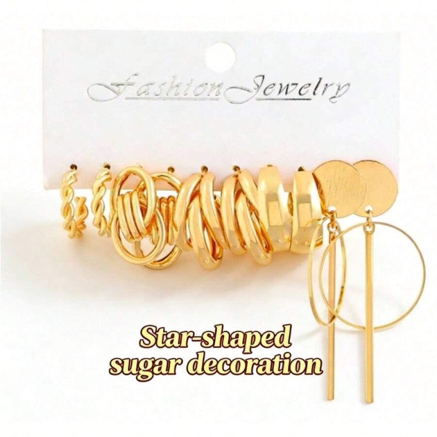 1-6pcs Vintage Punk Style Metal Women's Earring Set, Fashion Faux Pearl Enamel Hoop Earrings, Square Hollow Jewelry Set, Ideal Holiday Gift For Friends And Family, Suitable For Everyday Wear And Party Outfits - KC Gold DZ-025 - View 1