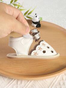 1 Pair Girls Fashion Versatile Printed Bow Knot Hook & Loop Design Non-Slip Sandals, Summer Spring Autumn - White - View 8