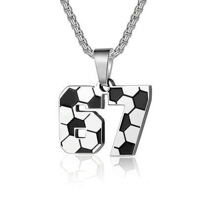 1pc New Sports Style Football Arabic Number 67 Pendant Necklace, Unisex Hip-Hop Necklace Accessory