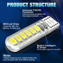 TOAUTO 10PCS W5W T10 LED Bulbs 168 194 194 12pcs 2835 Chips Car Interior Dome Reading License Plate Light Signal Light 6000K 12, Without Battery