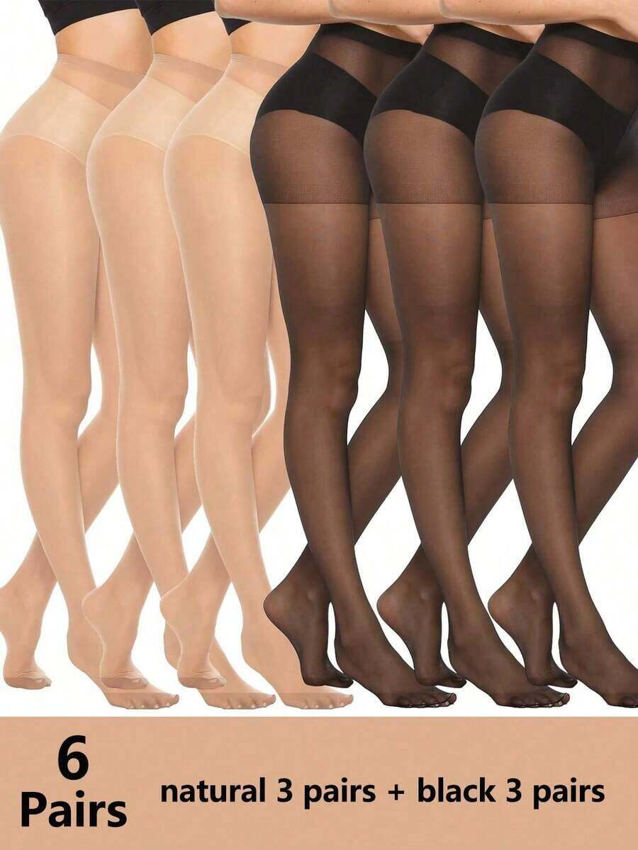 1pc 20D Sheer Black Opaque Tights, Ultra-Pantyhose High Waist Long Socks Reinforced Toe, Suitable 40-60kg - 彩色 - 查看 1