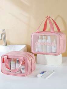 2 piezas Bolsa de maquillaje Organizador de viaje Bolsa de brochas de maquillaje Material de PVC transparente Bolsa de tocador portátil Bolsa de almacenamiento de cosméticos Bolsa de playa, Esencial de viaje - Multicolor - Ver 24