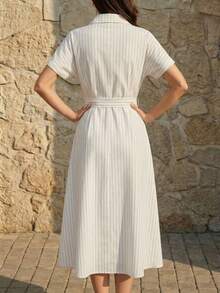 A&DD MODA,REF:MK09 - Women's Midi Dress With Elastic Straps And Pockets, Lightweight And Breathable Summer Dress Made Of Linen Fabric, Sweet And Slim Square Neckline, Sleeveless, Fitted Waist And A-Line Skirt, Suitable For Women - 白色 - 查看 2