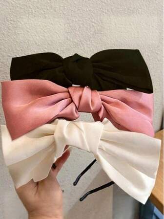 3 st. kvinnors pannband i tygsatin med överdimensionerad rosett, söta och eleganta håraccessoarer i exklusivt mode, minimalistisk design lämpliga för vardagsbruk och smink