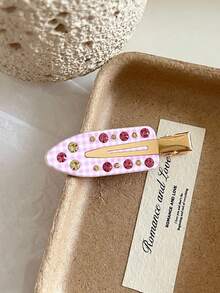 2/4pcs Pink And Blue Fresh Checkered Hair Clip With Rhinestone Embellishment, No Trace Clip, Hair Edge Clip Suitable For Women's Face Washing And Makeup, Already Worn Daily, Head Accessories, Party, Hair Accessories For Women, Claw Clips, Hair Slide, Hair Barrettes - Multicolor - View 7