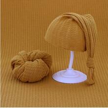 2件套弹力婴儿襁褓毯和帽子套装，新生儿摄影道具，襁褓毯和长尾帽，千鸟格婴儿襁褓，男女通用婴儿摄影配件