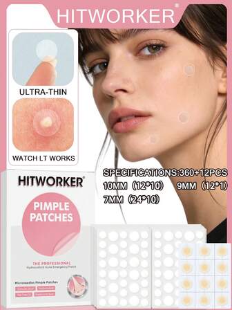 360+12 Stück Hydrokolloid Pflaster, Gesichtsmaske Patches, speziell entwickelt um Pickel abzudecken, verwendet um Akne und Unreinheiten zu verbergen, Pickel Patches für Gesicht und Haut