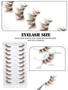10 Pairs Cat Eye Brown Faux Mink Lashes, 3D Criss-Cross Half Eye Wispy Lightweight Fluffy False Eyelashes, Ideal For Travel And Occasions - Brown - View 5