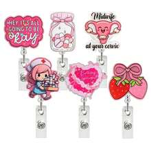 1pc Valentine's Day Heart-Shaped Retractable Rotating ID Badge Holder - Multicolor - View 2