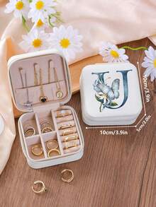 1pc Letter Jewelry Box, Leather Jewelry Travel Storage Case, Christmas Gift For Mom, Bridesmaid Personalized Gift, Valentine's Day Gift, Gift For Her, Bridesmaid Gift - Multicolor - View 89