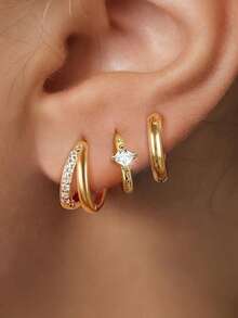 Bộ 3 khuyên tai thanh lịch và tối giản dành cho nữ, khuyên tai kẹp vành tai không gây dị ứng, khuyên tai sụn, khuyên tai đinh tán, thiết kế nhỏ gọn, có thể đeo chồng lên nhau cho nhiều lỗ xỏ tai, thích hợp cho các buổi hẹn hò, tiệc tùng, đám cưới, ngày lễ, Ngày Valentine, Ramadan, quà sinh nhật, và đeo hàng ngày. - Vàng - Xem 11