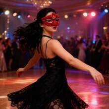 1个红色闪光镂空狐狸面具，威尼斯蕾丝化妆舞会面具，塑料半脸面具，适用于情人节、万圣节、圣诞节、节日、主题派对、化装舞会、威尼斯狂欢节、戏剧表演、摄影道具、贵族舞会用品、派对服装 - 紅色 - 查看 8