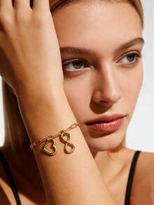 MECYLIFE 1pc Valentine's Day Gift Stainless Steel Paper Clip Chain Bracelet Eternal Heart Charm Bracelet For Women Daily Jewelry