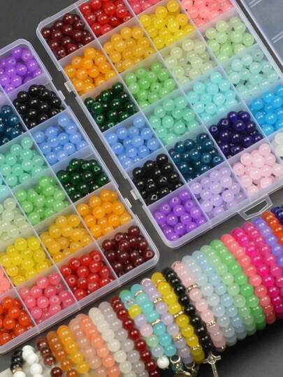 384/768/1200pcs Glass Beads For Jewelry Making; Multi-Color 8mm Crystal Bead Bracelet Making Kit; Round Beads, Suitable For Beginners