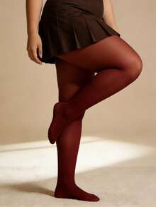 Curve-Flattering, Charming, Suitable For Night - Plus Size Wine Red Slim-Fit Leggings, A Romantic Choice For Date Night. - Burgundy - View 3